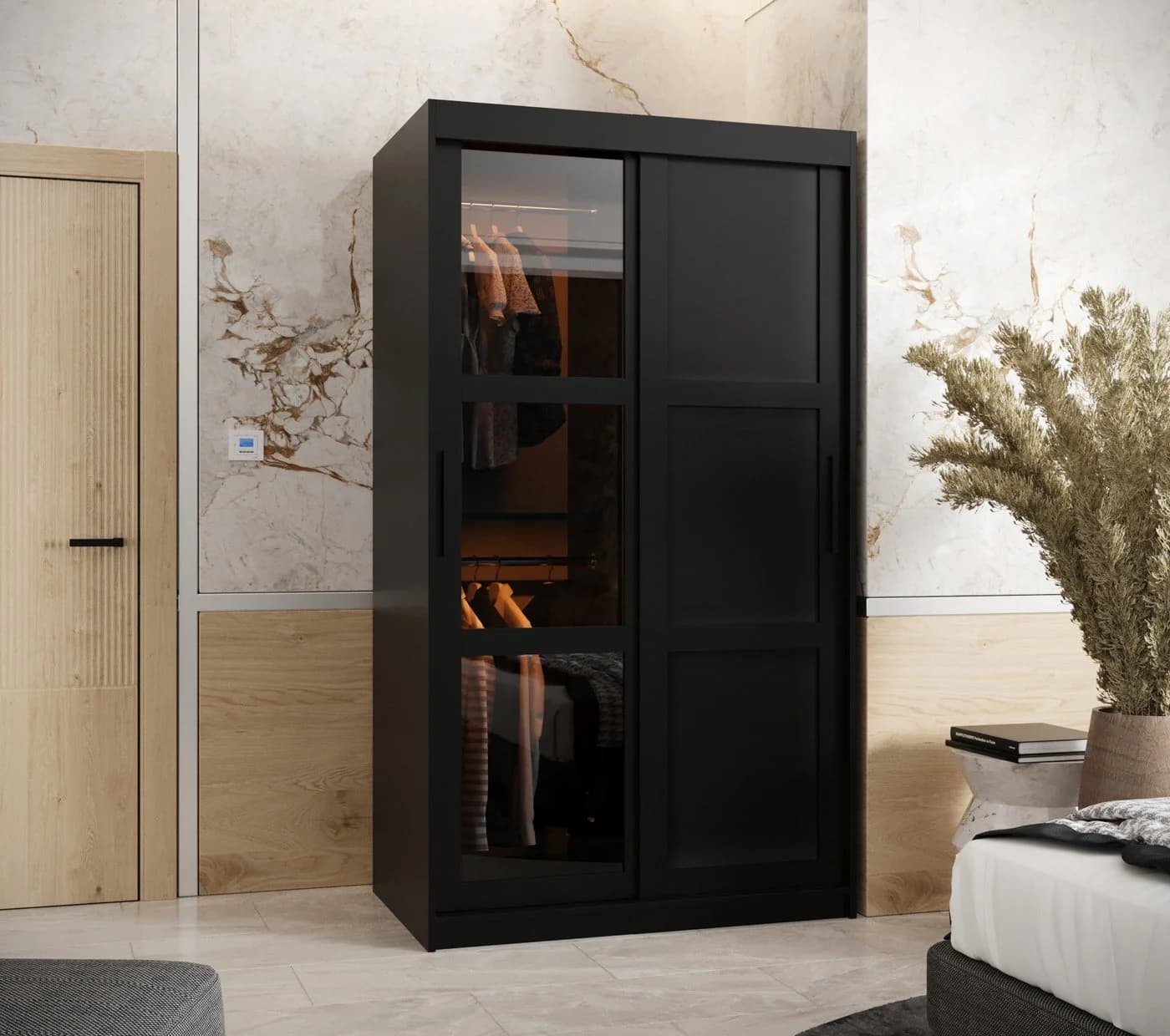 ABIKS MÖBEL Schwebetürenschrank DOME 3 Schwarz Rauchglas