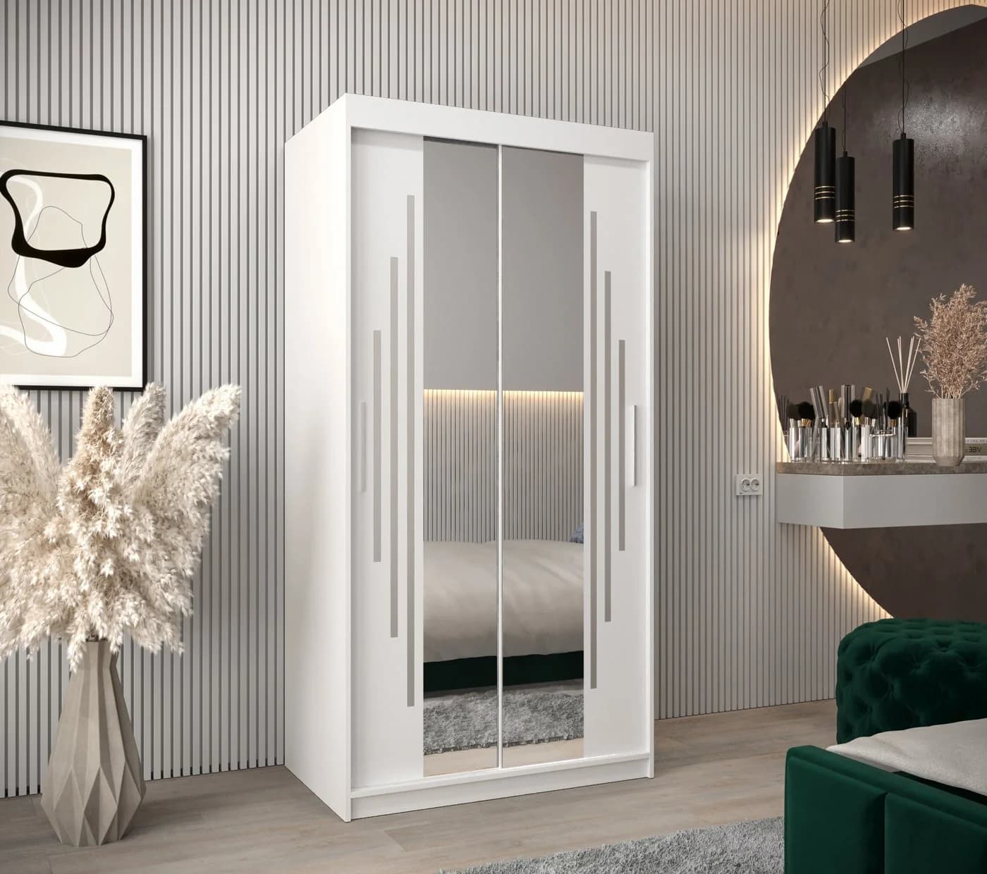 ABIKS MÖBEL Schwebetürenschrank YORK 1 mit Spiegel und Regalen