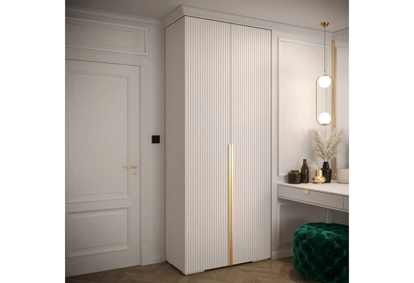 ABIKS MÖBEL Drehtürenschrank MANHATTAN RYFEL 9 Weiß Gold
