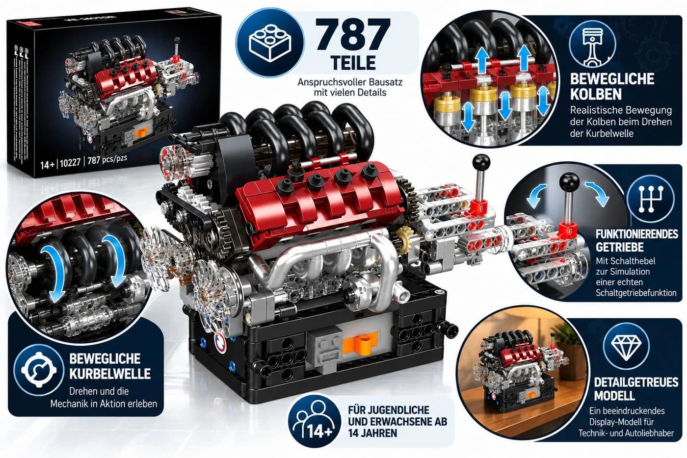 COIL V8 Motor mit Getriebe – 787 Teile Konstruktionsbausatz