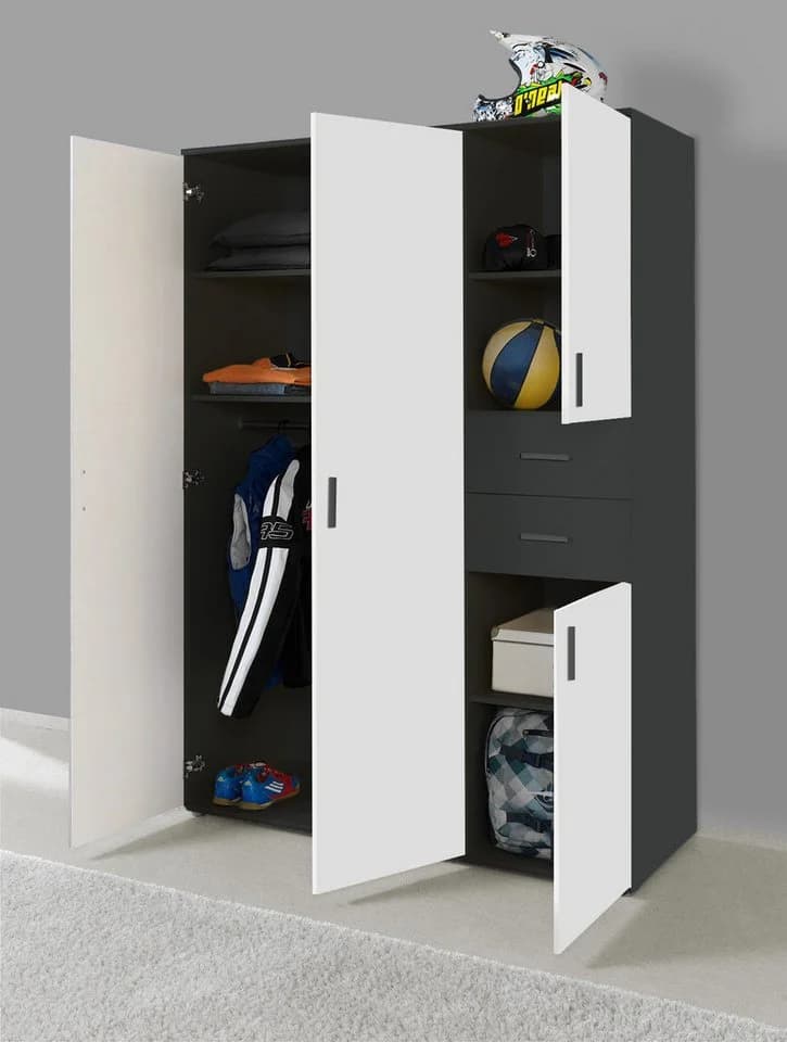 BMG Möbel Kinderkleiderschrank Elli 4-türig mit Schubladen