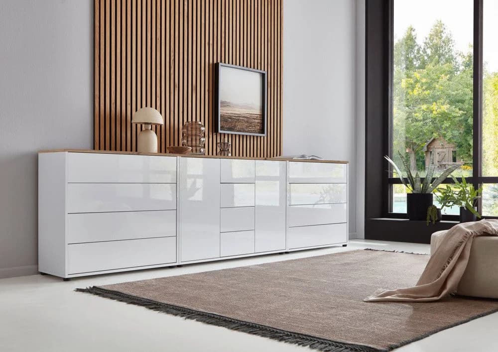 BMG Möbel Sideboard Mailand Set 12 Weiß Hochglanz Push-to-Open