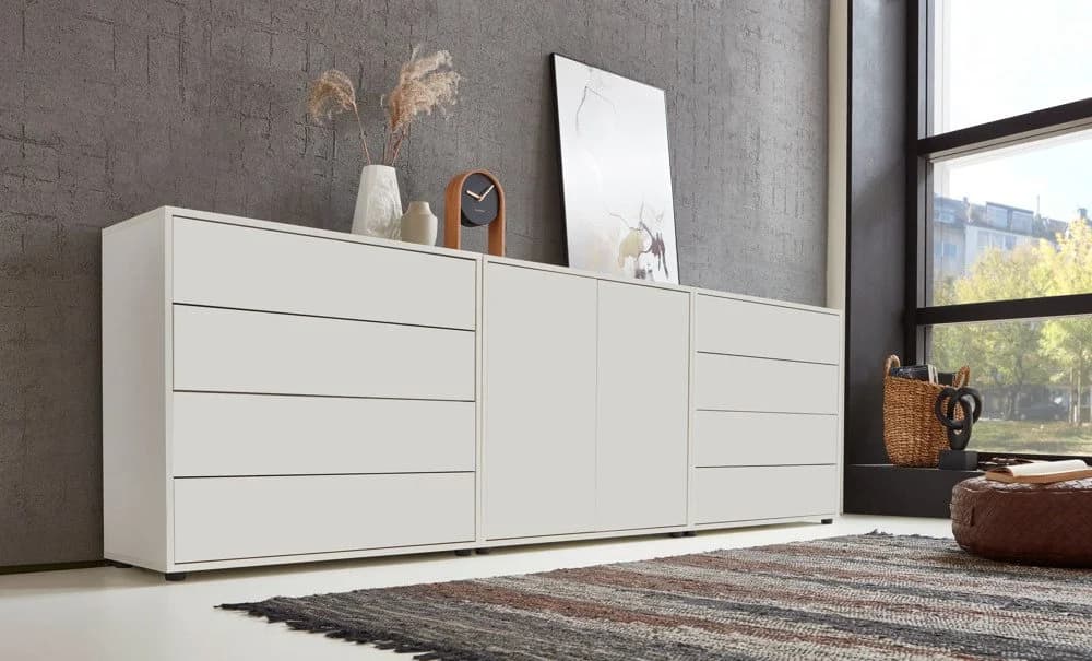 BMG Möbel Sideboard Mailand Set 4 Weiß Matt Grifflos