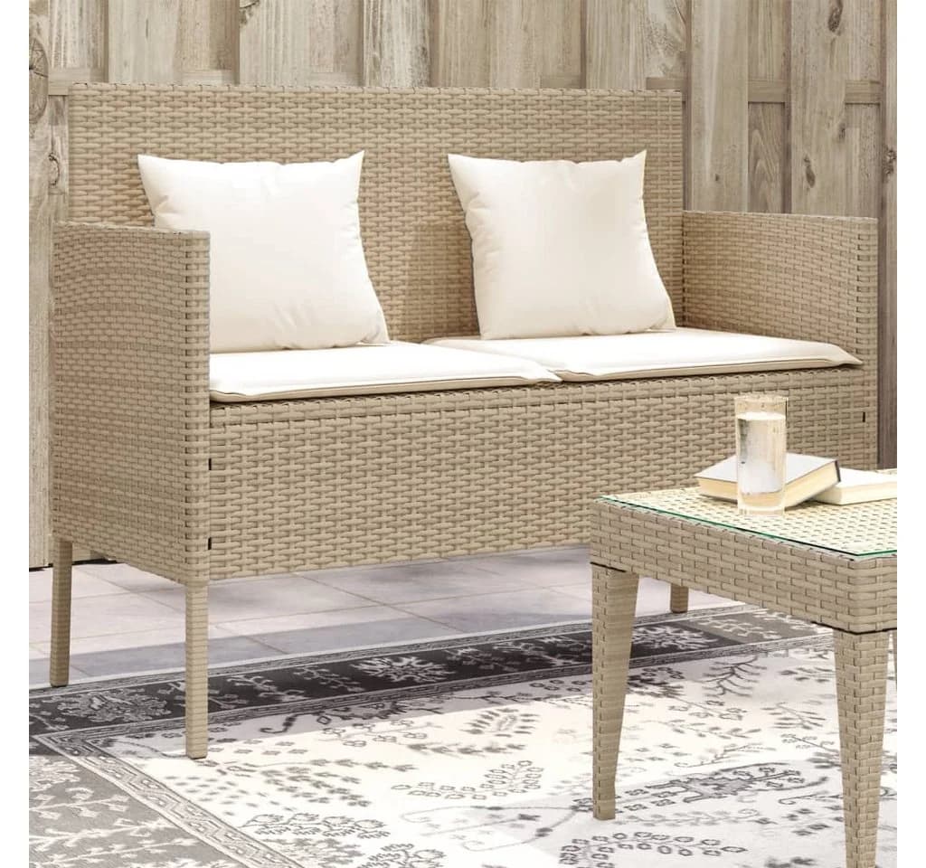 furnicato Gartenbank PE-Rattan Beige mit Stauraum