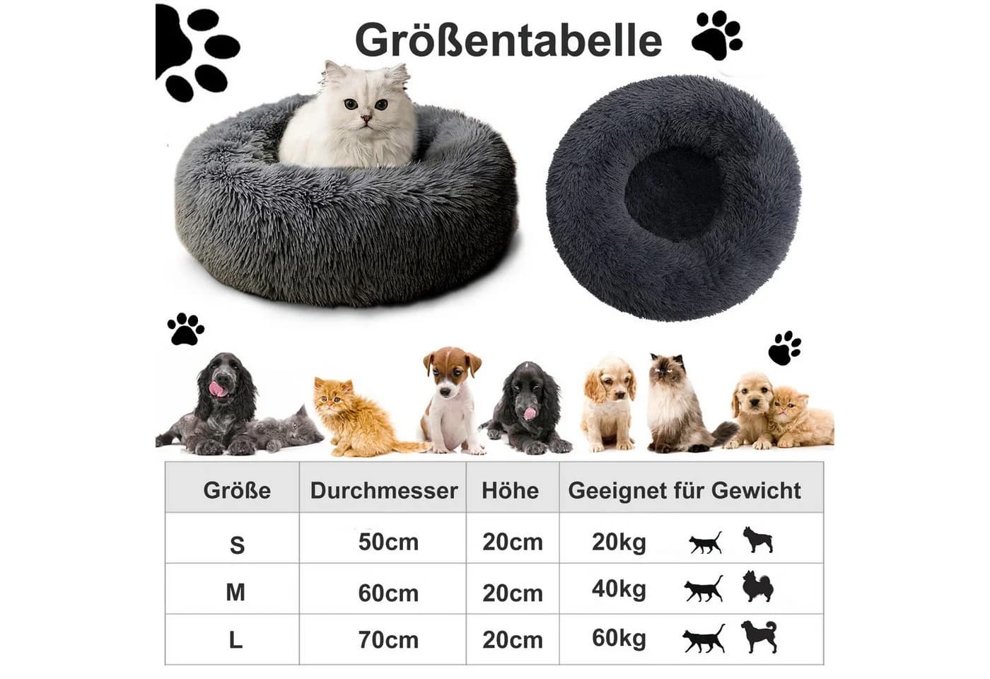 CALIYO Flauschiges Katzenbett Dunkelgrau Waschbar