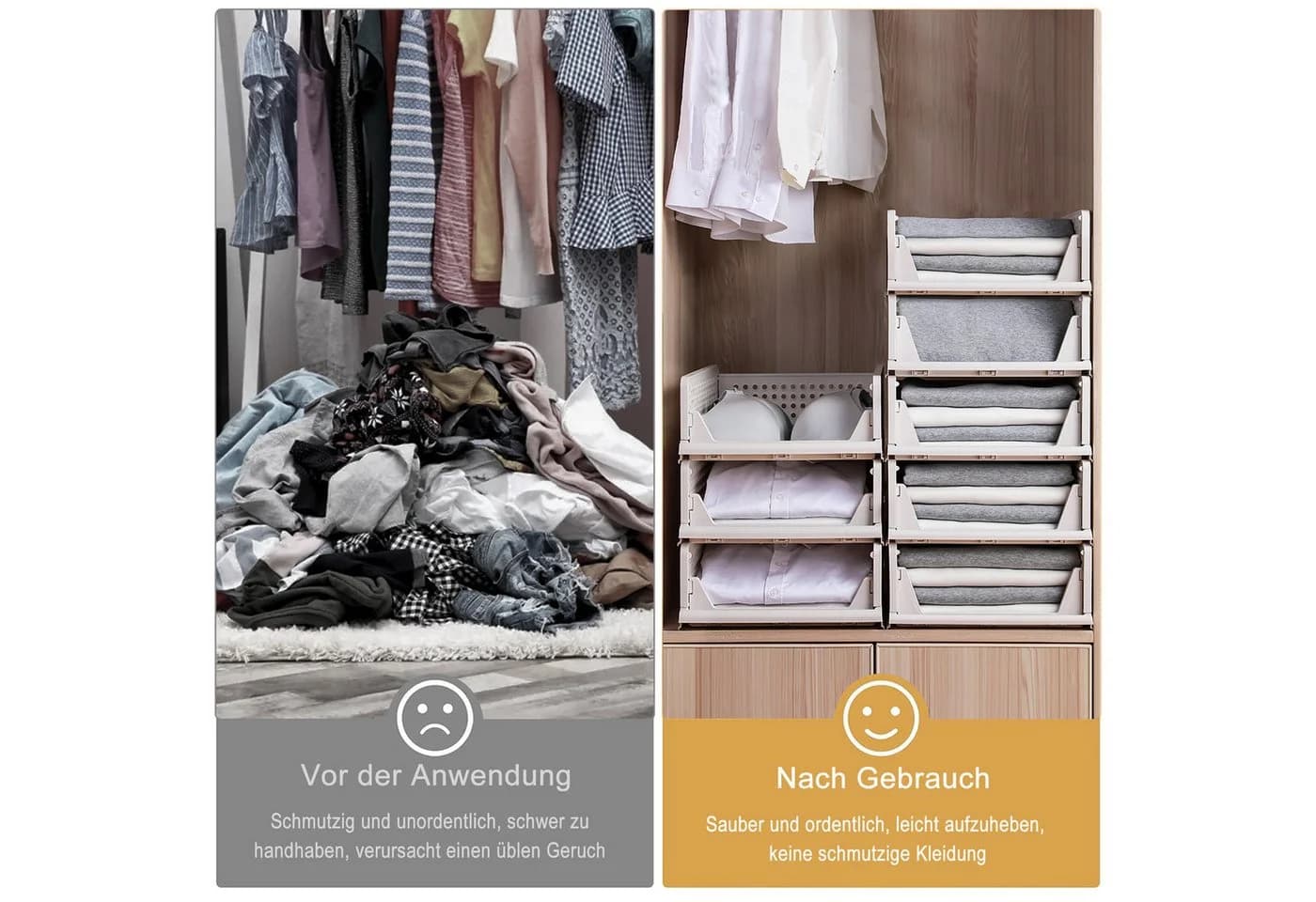 CALIYO Aufbewahrungsbox 4er Schubladenbox Stapelbare Kleiderschrank Organizer Faltbaren Regal
