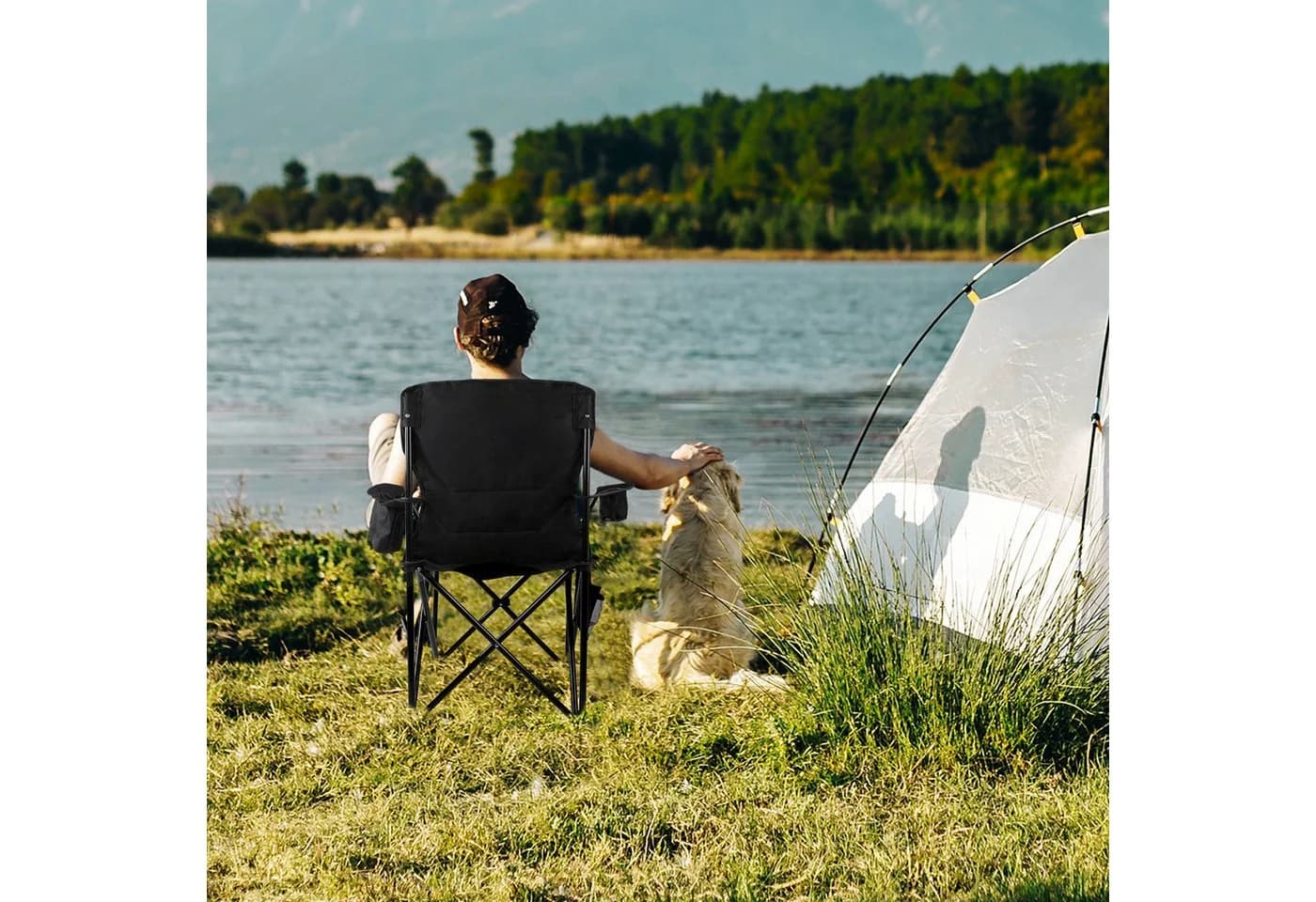CALIYO Klappstuhl Campingstuhl mit Getränkehalter & Kühlfach