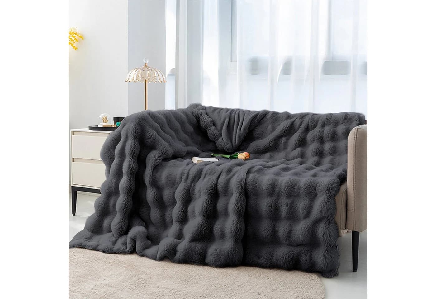 CALIYO Kuscheldecke Flauschig Warme Sofadecke Kunstfelldecke