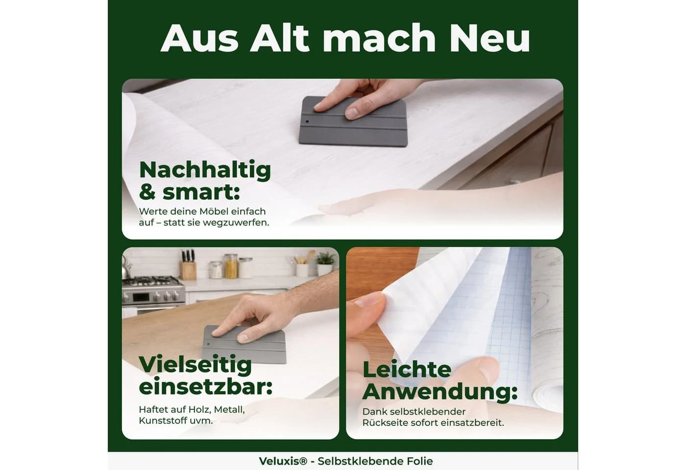 Veluxis Möbelfolie Schwarz Selbstklebend Wasserfest