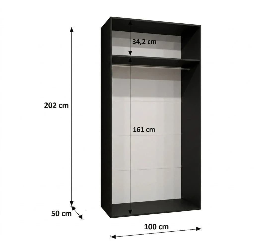 ABIKS MÖBEL Drehtürenschrank ALICANTE 1 Schwarz Matt mit Kleiderstange