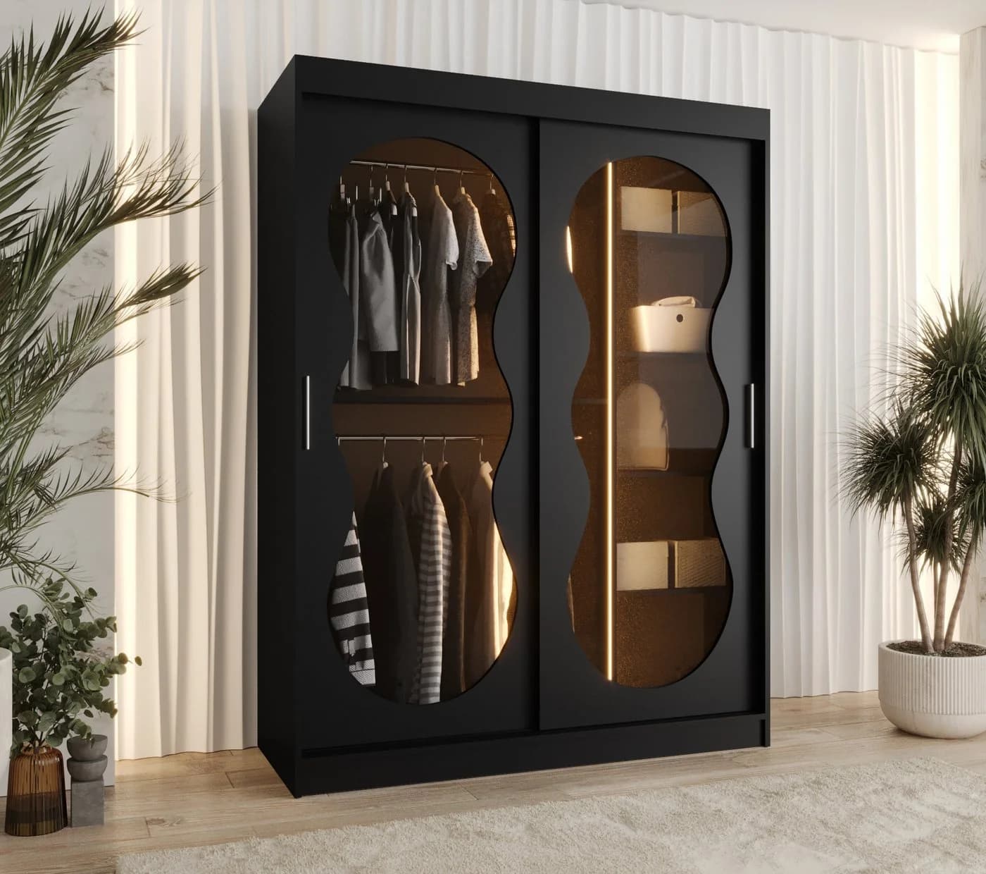 ABIKS MÖBEL Schwebetürenschrank BAHRAJN 3 Schwarz Matt