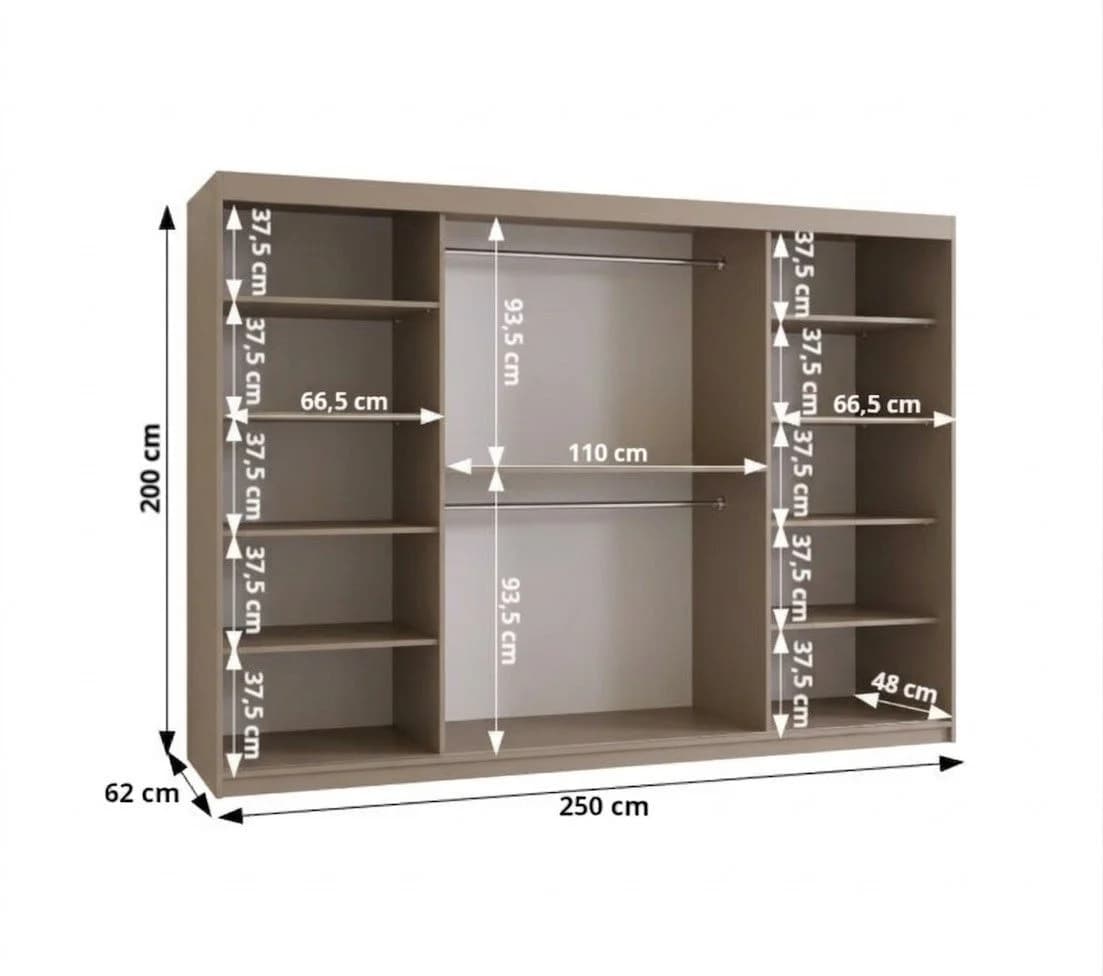 ABIKS MÖBEL Schwebetürenschrank RUBINO V 250 Beige/Schwarz