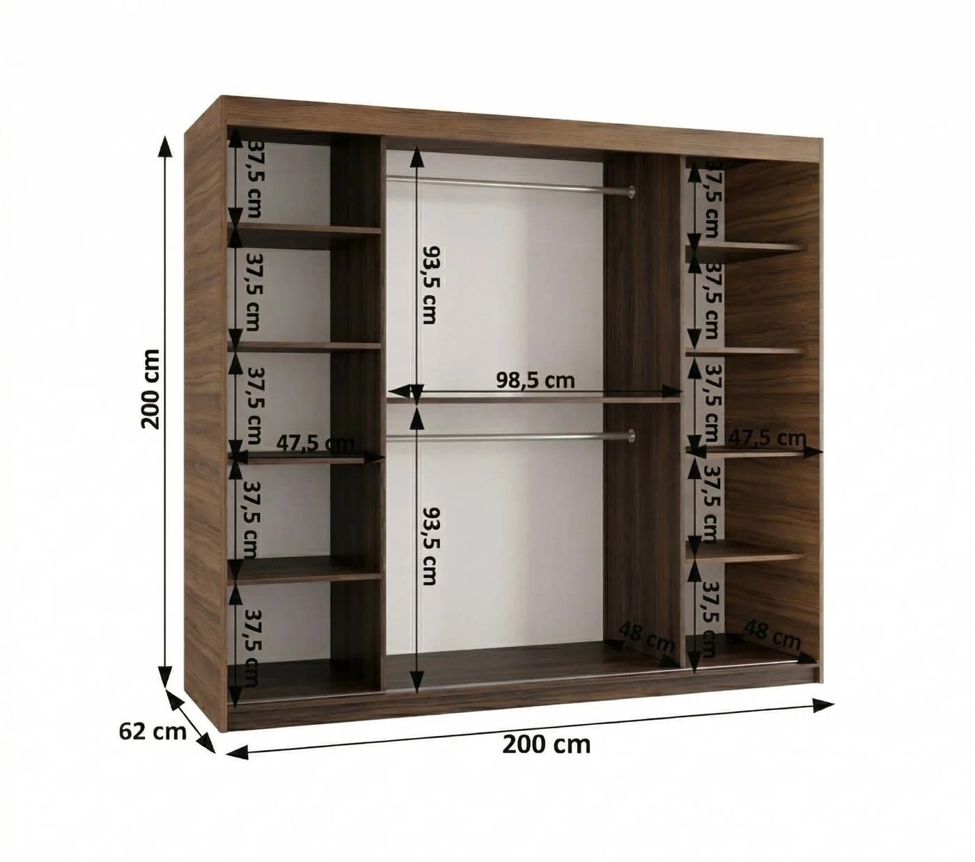 ABIKS MÖBEL Schwebetürschrank RUBINO T 200 mit Kleiderstange & Regalen