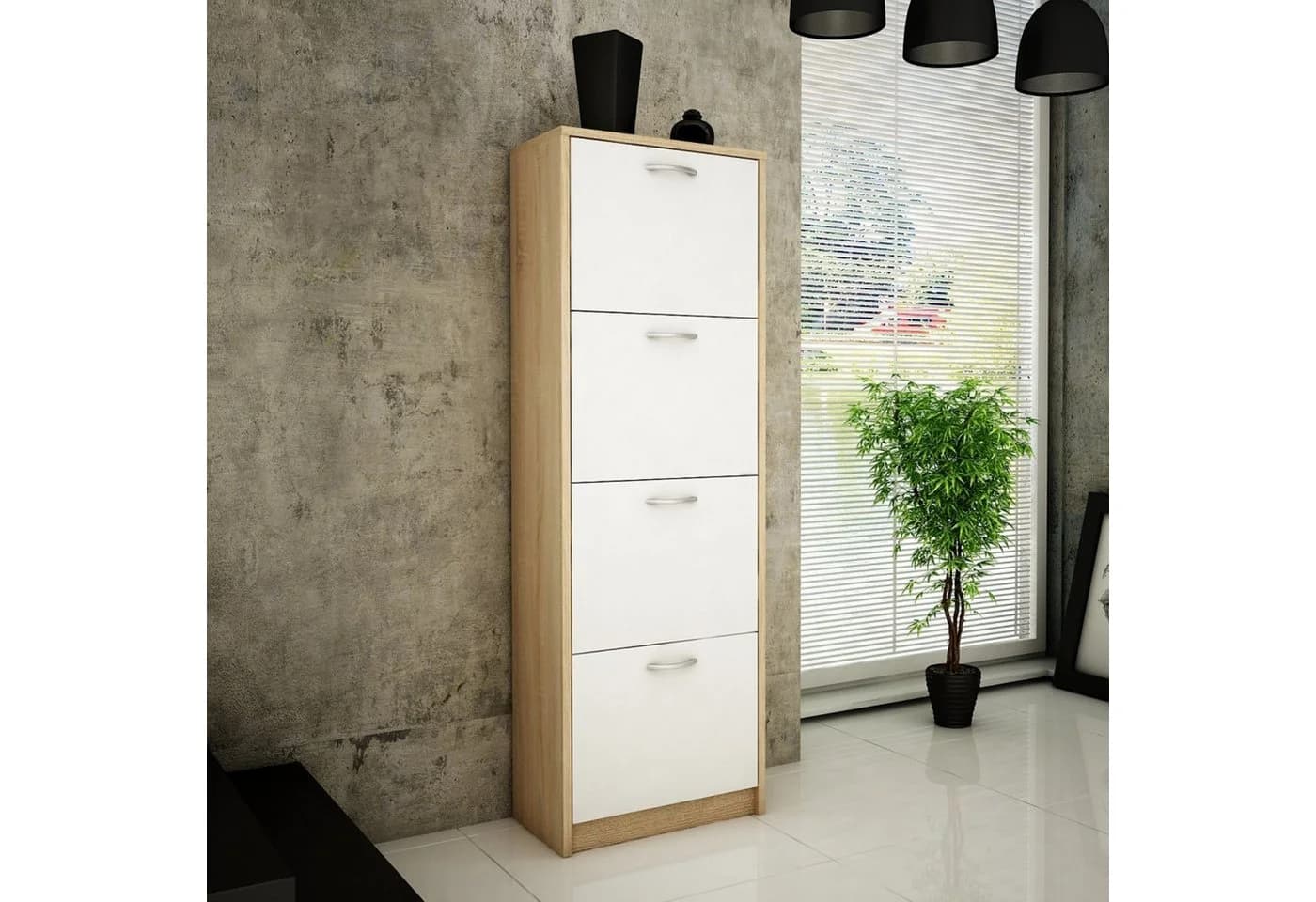 Home Collective Schuhschrank 50 cm mit 6 Fächern Sonoma/Weiß