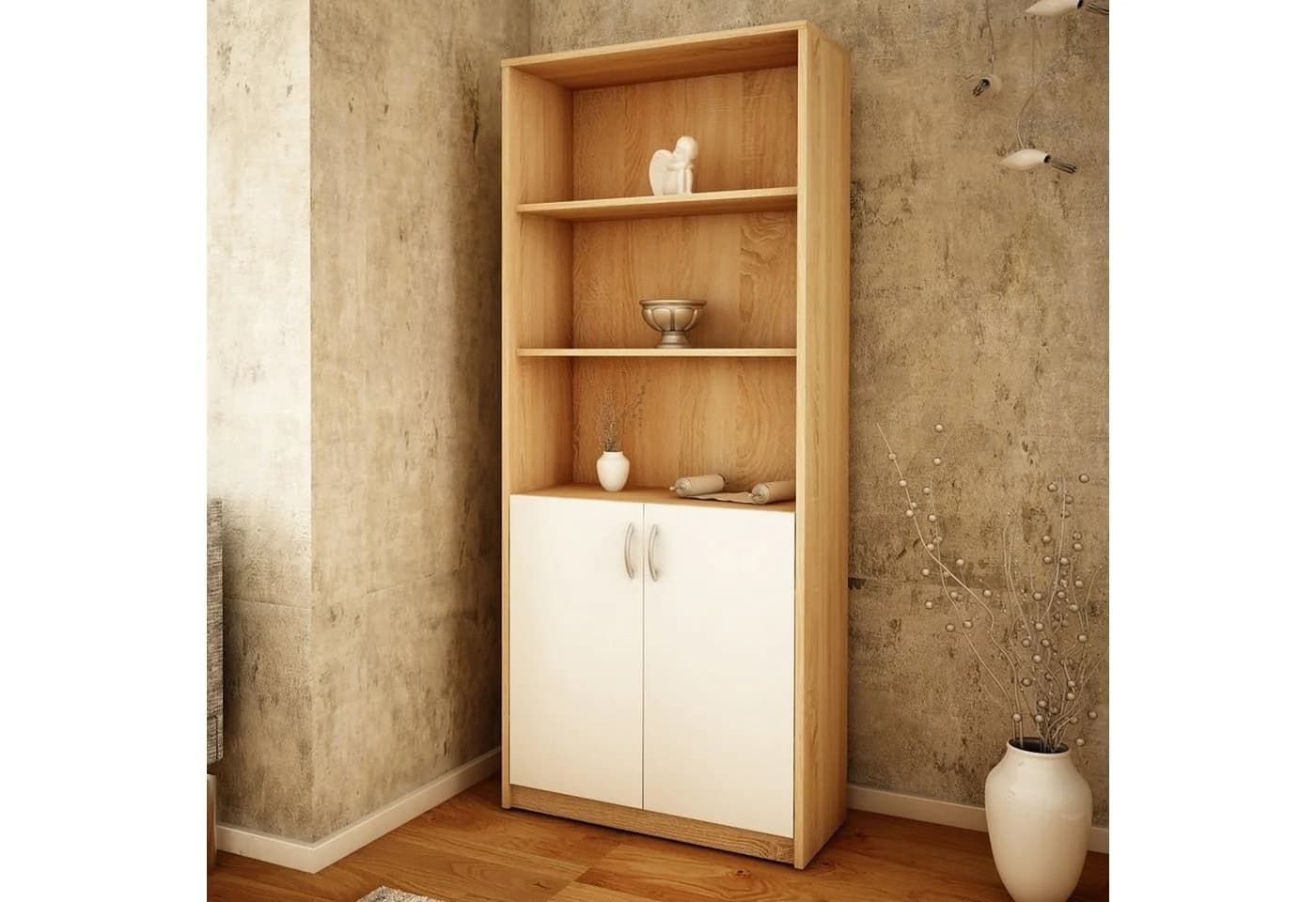 Home Collective Bücherregal 5 Ebenen 2 Türen Weiß Laminierte Platte