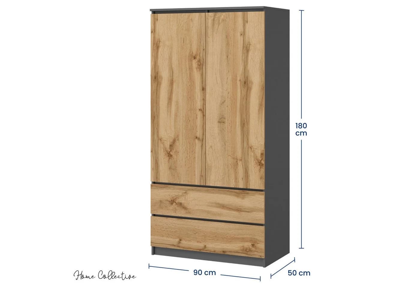 Home Collective Kleiderschrank 90cm Anthrazit/Eiche mit Schubladen