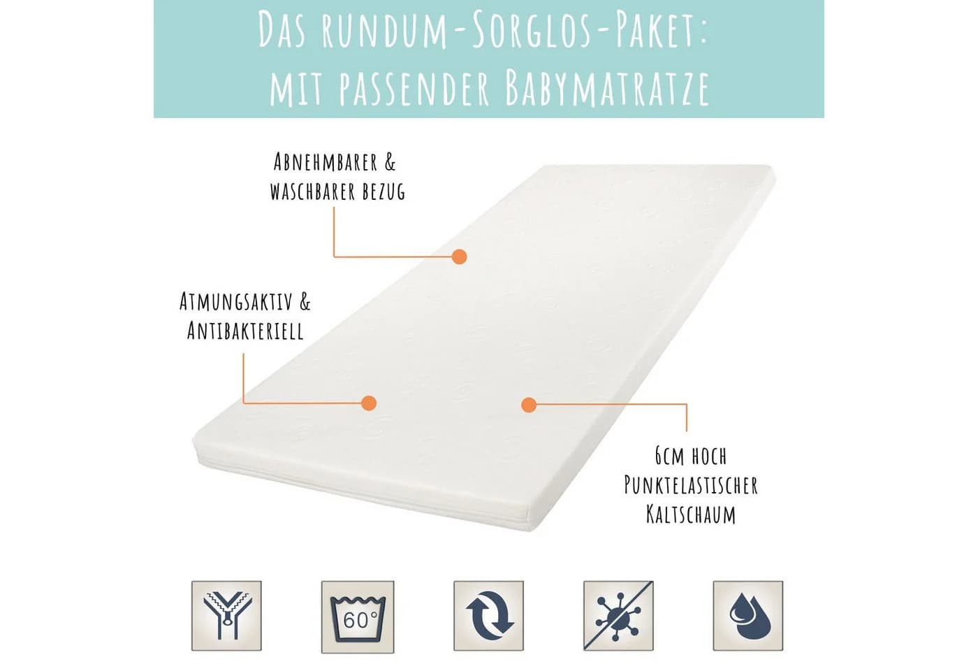 Kids Collective Babybett mit Schublade und Matratze Weiß