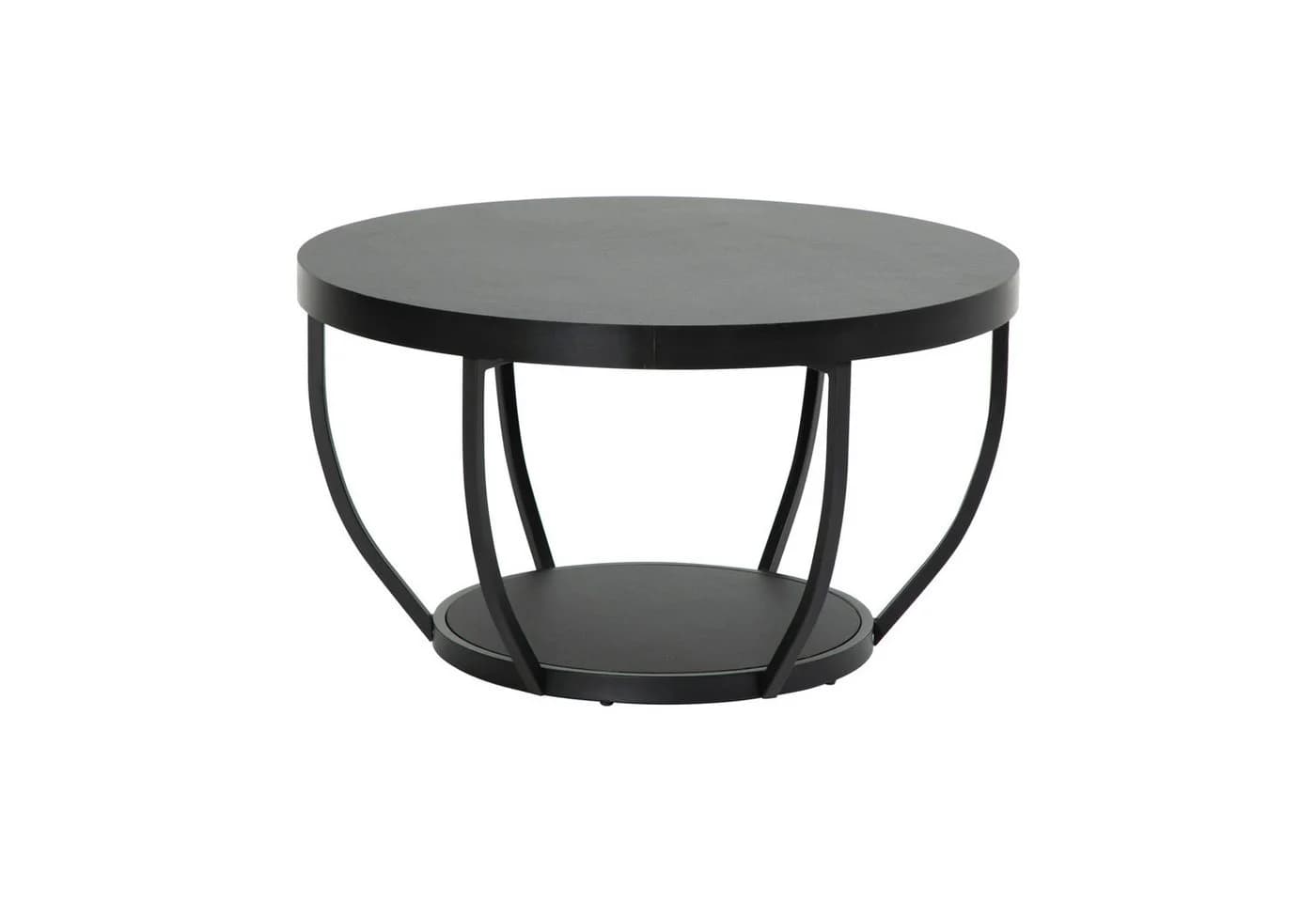 Home Collective Couchtisch Beistelltisch rund Ø 80 cm moderner Wohnzimmertisch mit 2 Ablagen schwarz