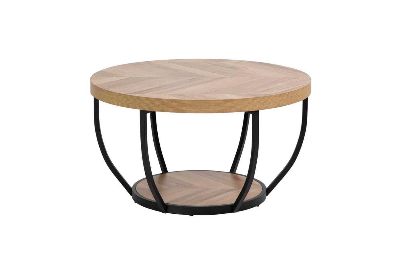 Home Collective Couchtisch Beistelltisch rund Ø 80 cm moderner Wohnzimmertisch mit 2 Ablagen