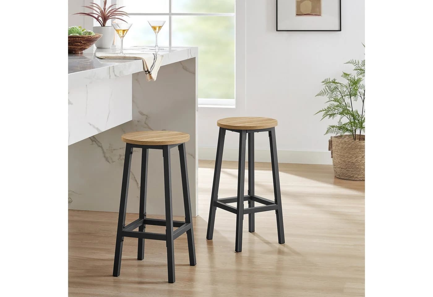 Home Collective Barhocker mit Fußstütze & Stahlgestell, Sonoma Eiche/Schwarz