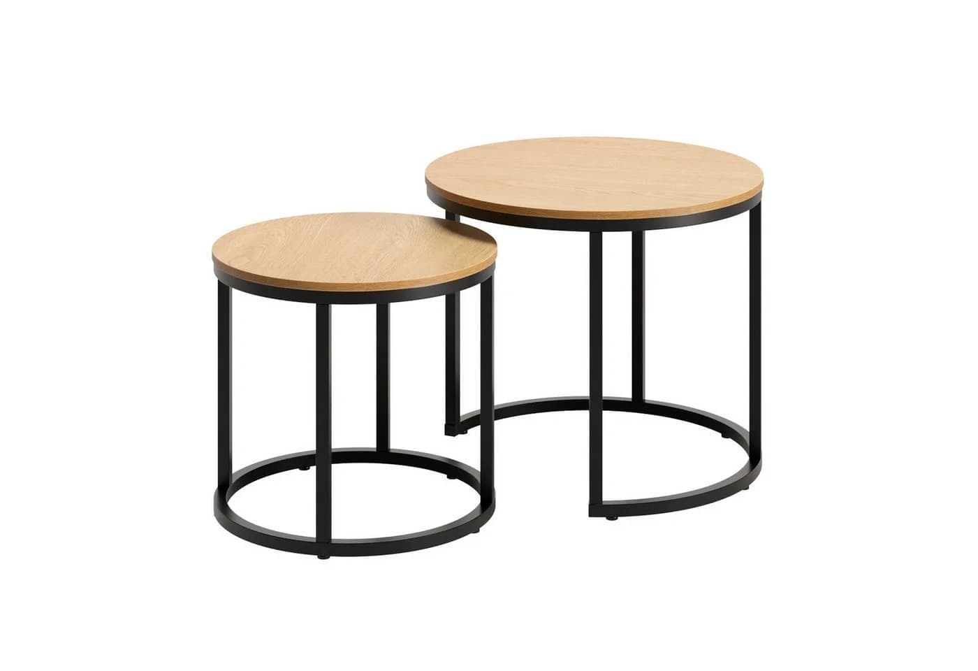 Home Collective Couchtisch 2er Set Rund Eiche dunkel Metallgestell