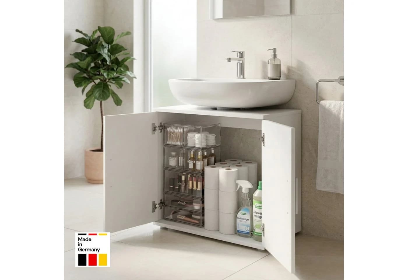 Home Collective Waschbeckenunterschrank 70cm Weiß mit 2 Türen