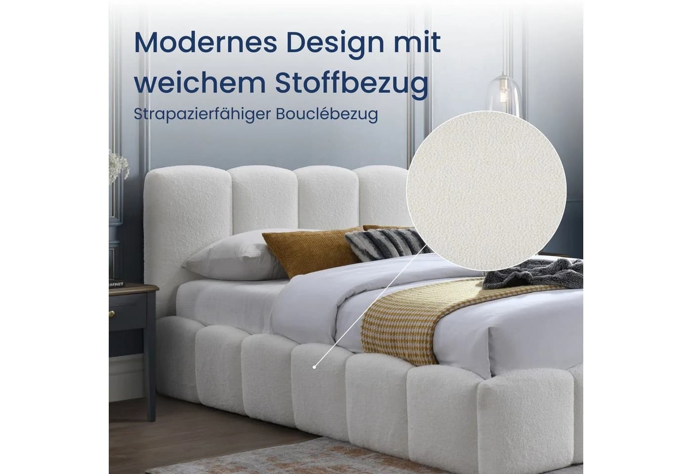 Home Collective Polsterbett mit Lattenrost Bouclé-Optik Creme