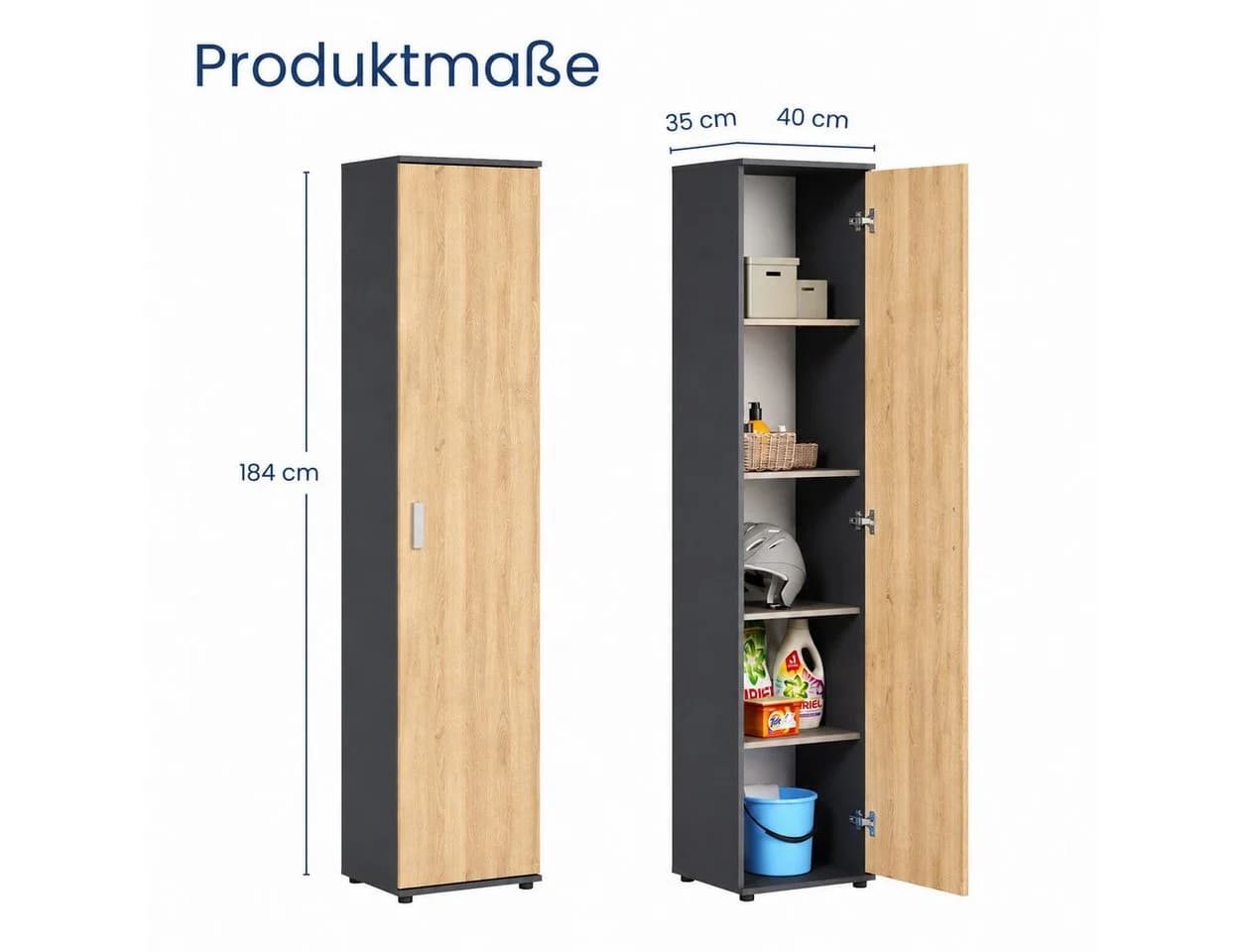 Home Collective Mehrzweckschrank Anthrazit 40x35x184 cm