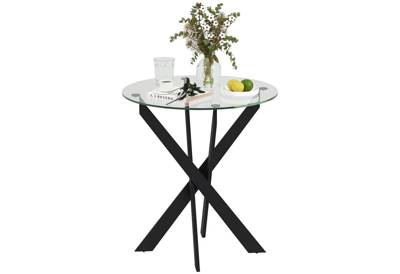 HOMCOM Esstisch rund Schwarz Transparent Hartglas