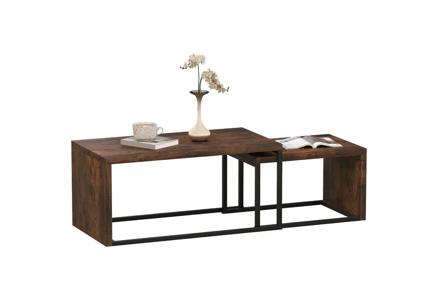 HOMCOM Couchtisch Set 2-tlg. Braun/Schwarz Spanplatte Metall