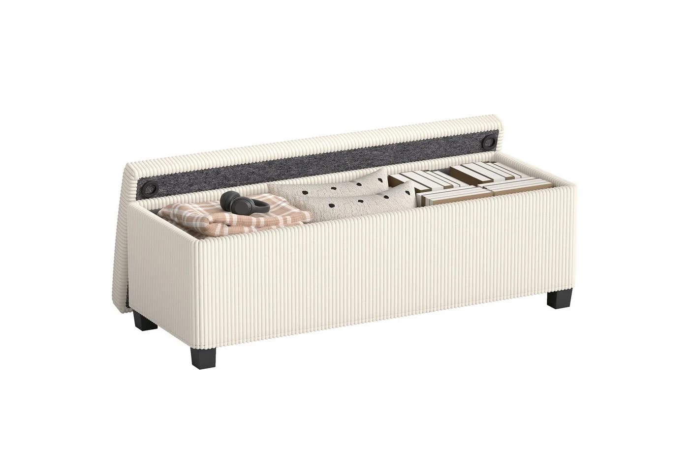 HOMCOM Sitzbank Ottomane Beige mit Stauraum und Cord-Bezug