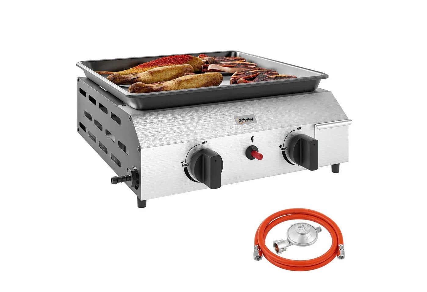 Outsunny Gasgrill mit 2 Edelstahl-Brennern für Balkon & Camping