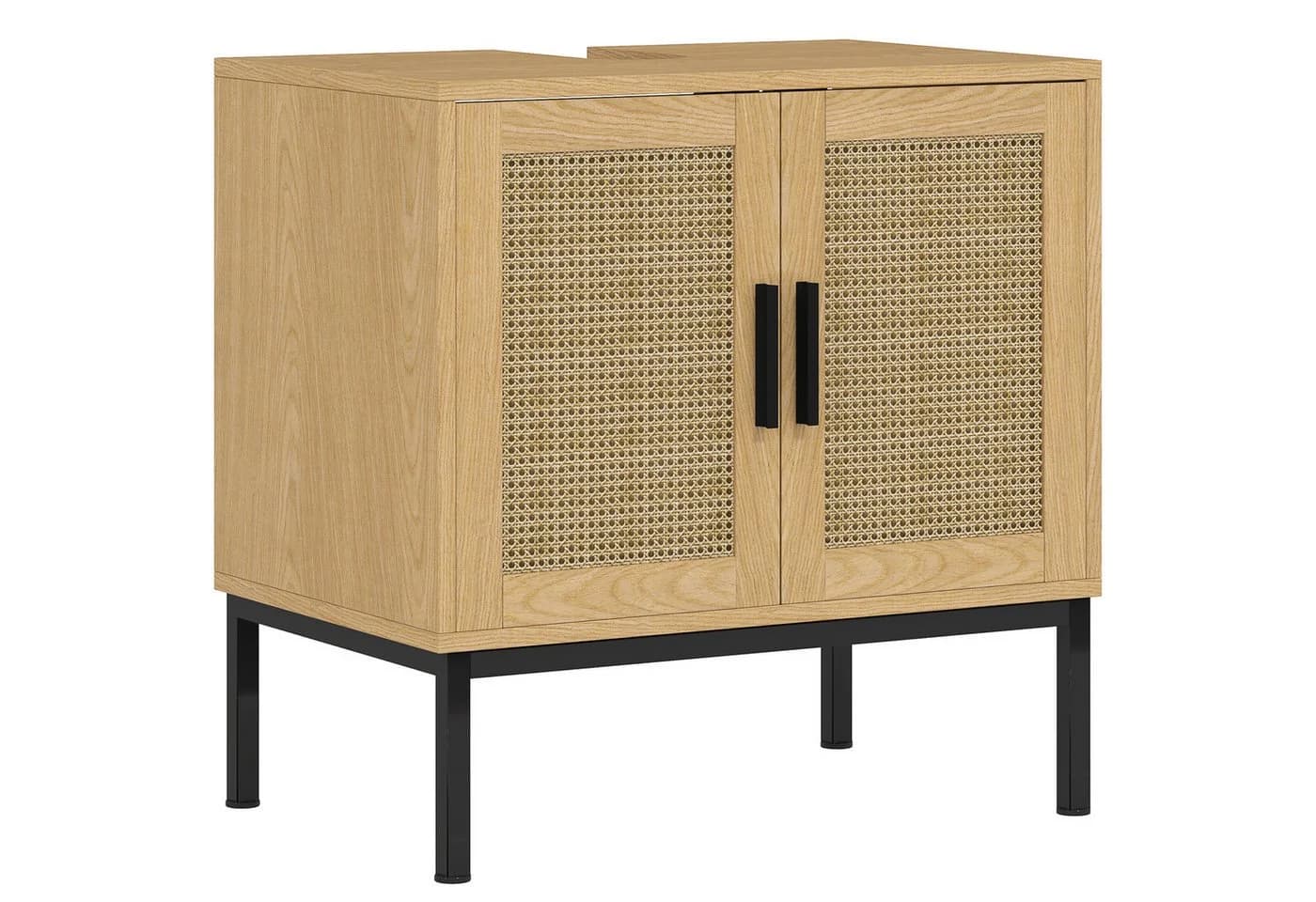 Kleankin Waschbeckenunterschrank mit Rattanoptik Beige