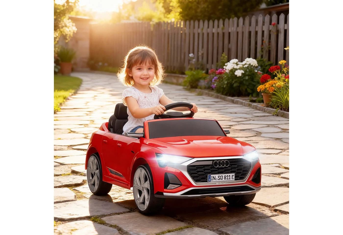 AIYAPLAY Elektro-Kinderauto mit Fernsteuerung, Scheinwerfer, Musik, Belastbarkeit 30 kg, für 3-4 Jahre Kinder, Rot