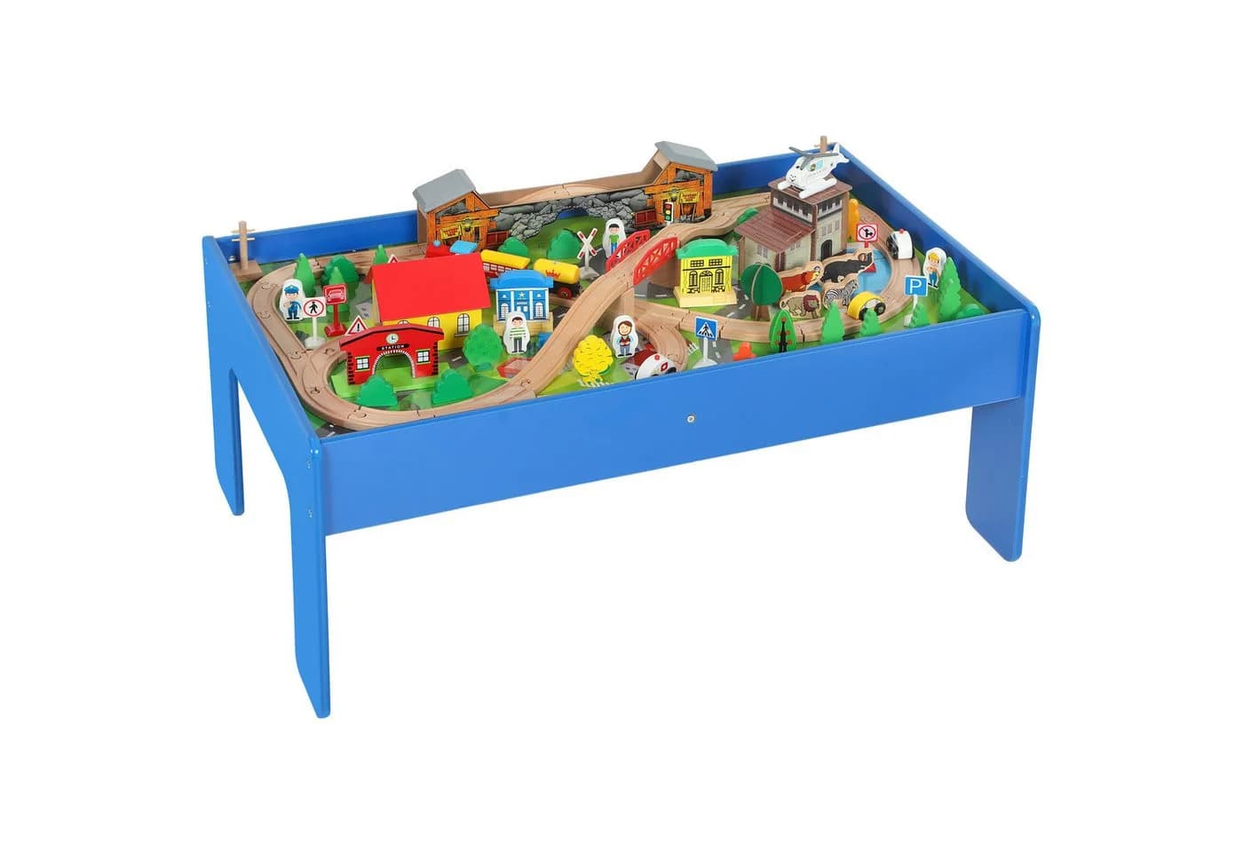 AIYAPLAY Spielzeug-Eisenbahn mit abnehmbarer Tischplatte, 108-teiliges Eisenbahn-Set, Blau