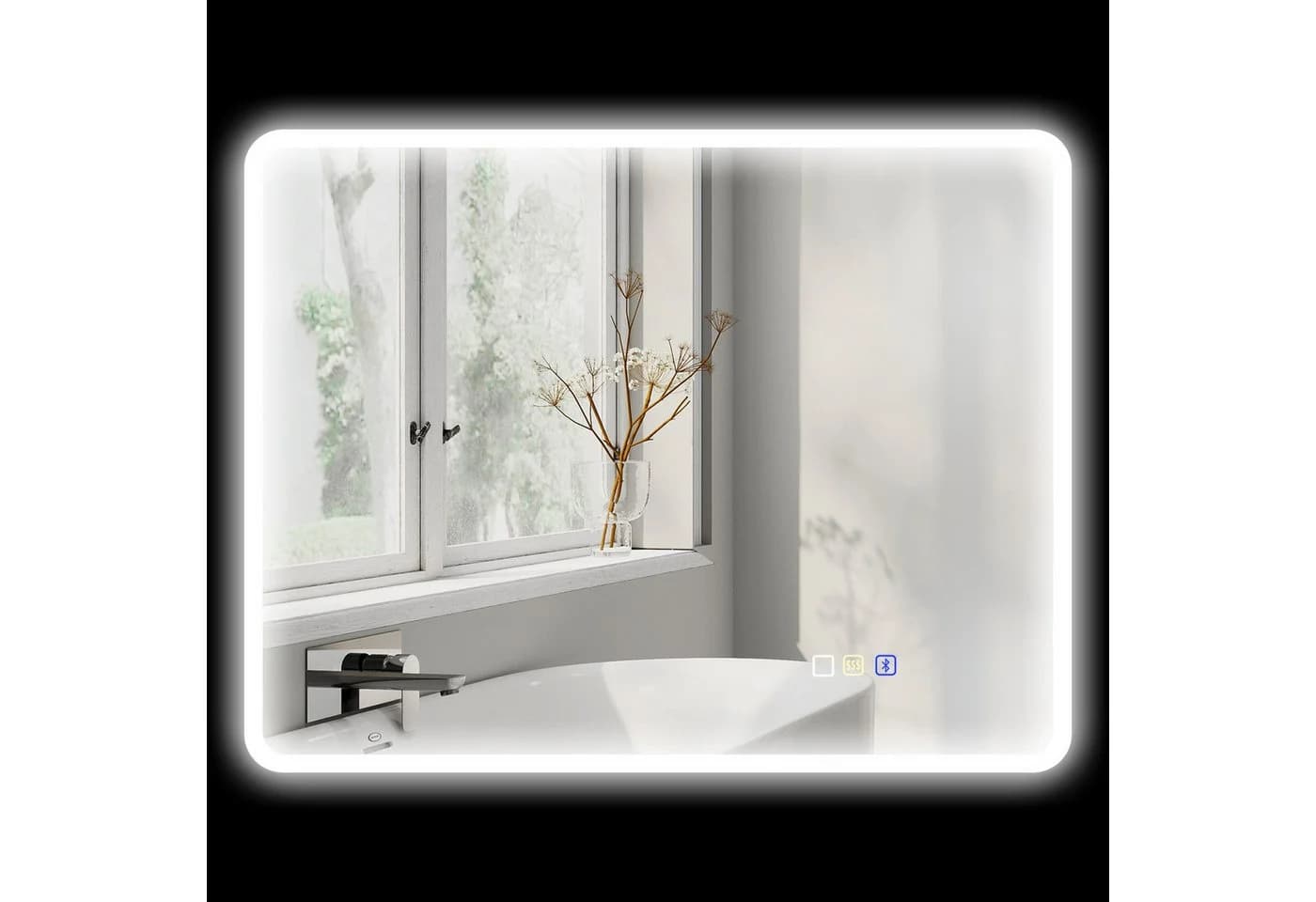 HOMCOM Badspiegel mit Beleuchtung, Bluetooth, Touchschalter, Memory-Funktion, Beschlagfrei, Silber