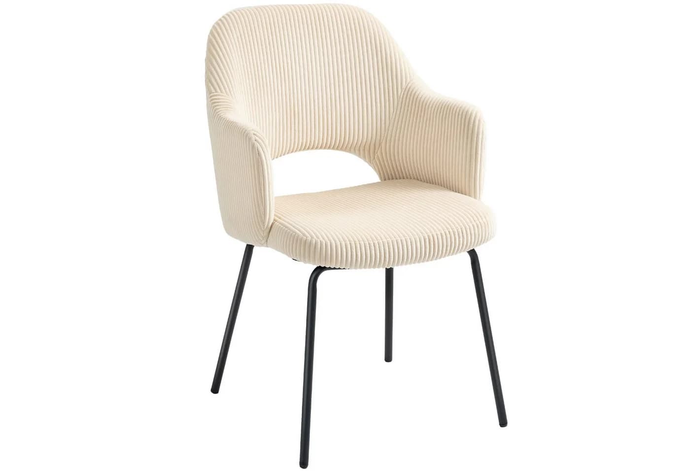 HOMCOM Esszimmerstuhl Beige Cord Polsterstuhl mit Stahlbeinen