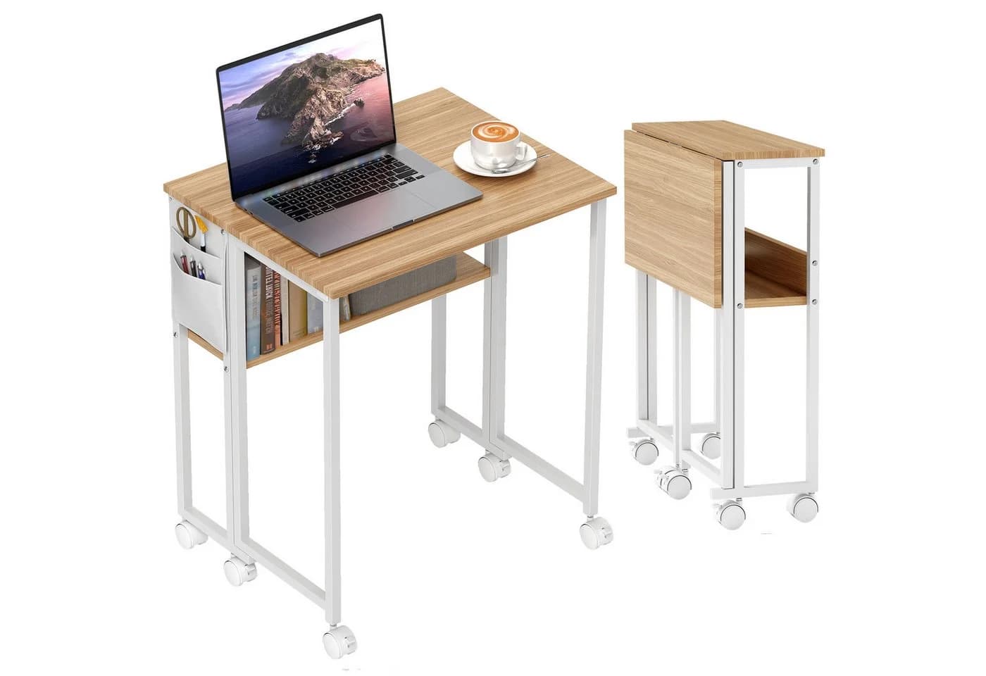 HOMCOM Klappschreibtisch mit Rollen, Regal und Aufbewahrungstasche