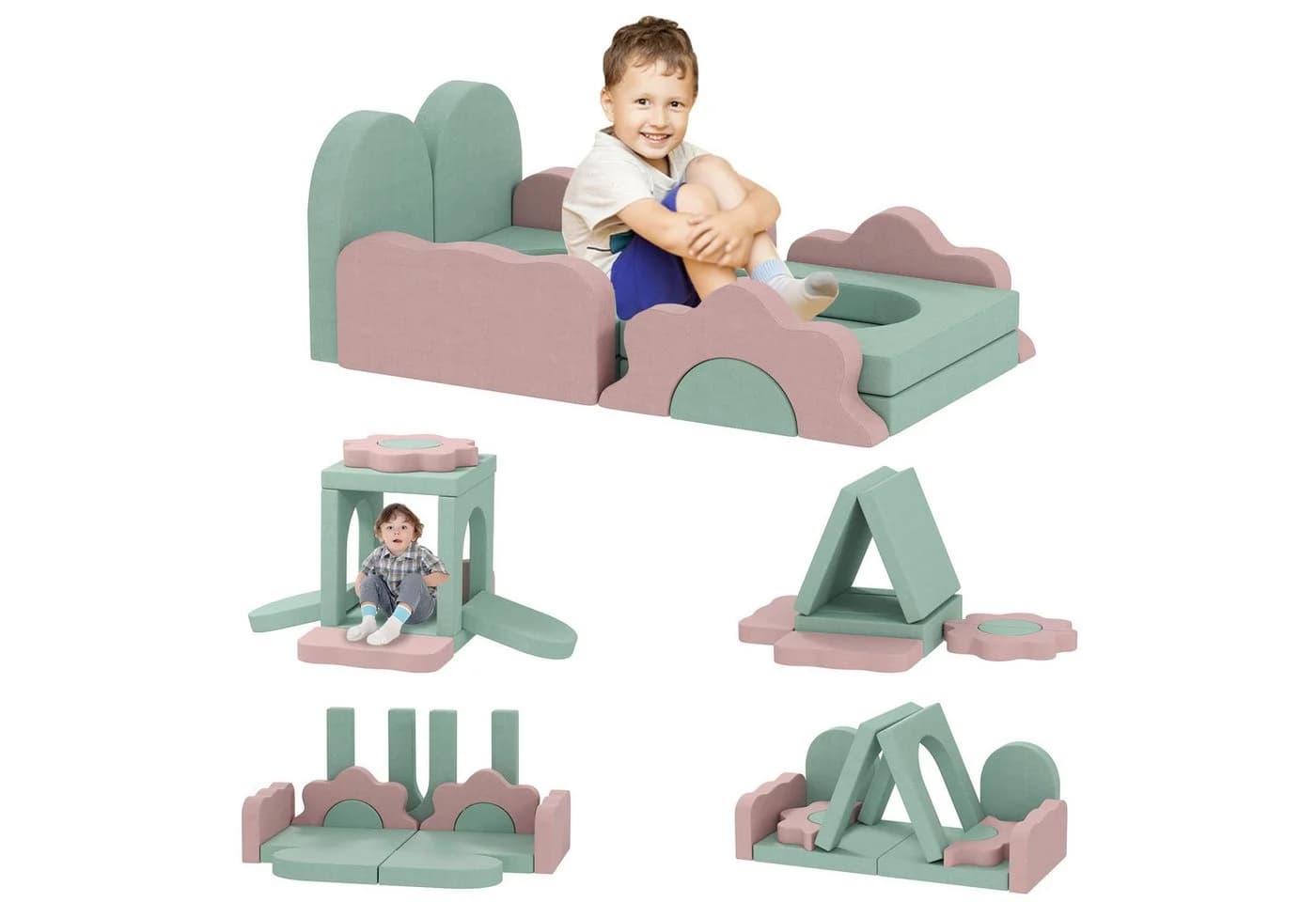 AIYAPLAY Softbausteine Set 12-tlg. Rosa/Mintgrün Cordbezug