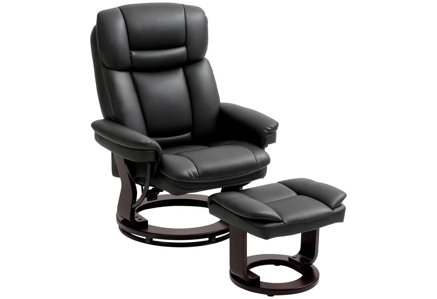 HOMCOM Relaxsessel 360° drehbar mit Hocker, Schwarz Kunstleder