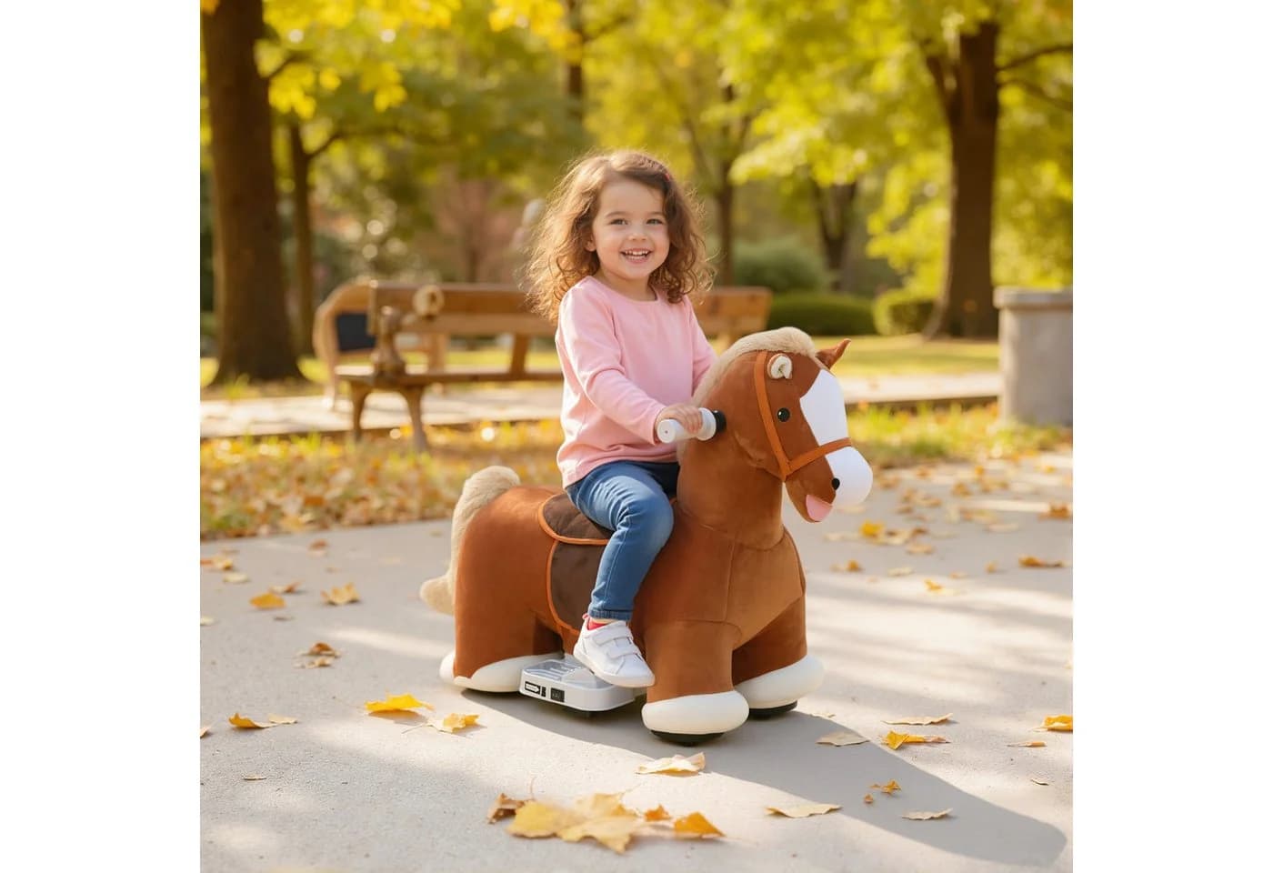 AIYAPLAY Reittier Kinder Elektroauto 6V mit Musik und Fußpedal Braun