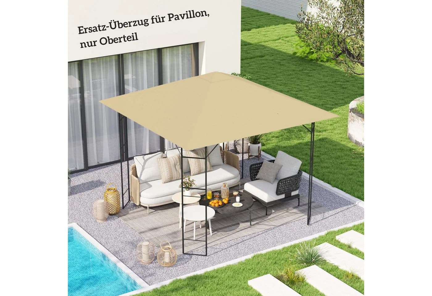Outsunny Pavillon-Ersatzdach 3x3 m Beige wasserabweisend