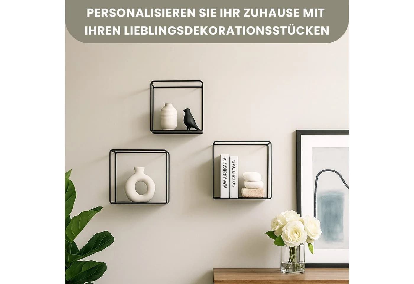 BERLINLODGE® Wandregal Metall 3er Set Schwarz