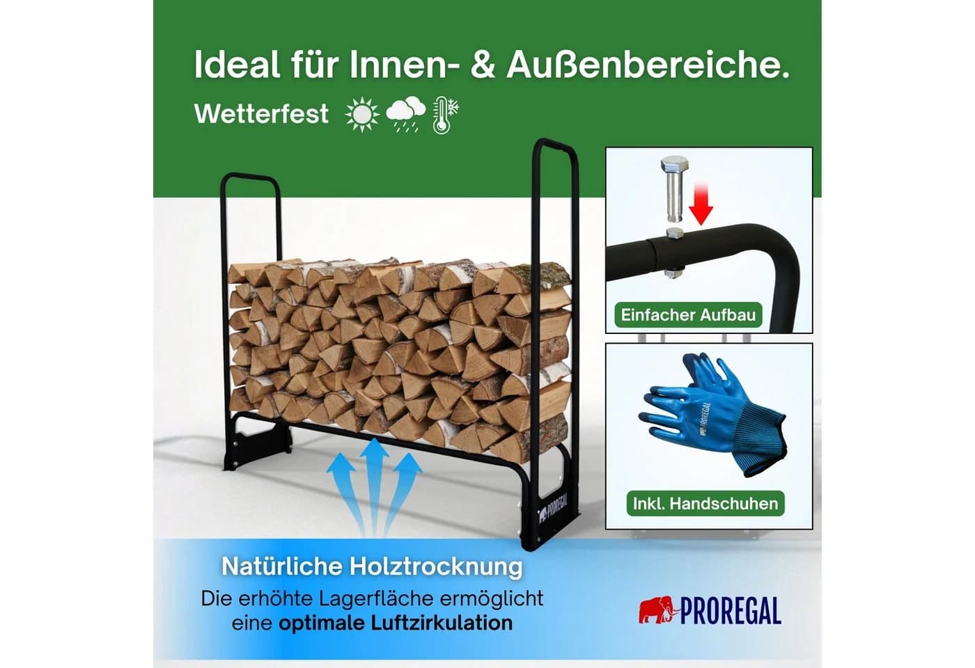 PROREGAL® Kaminholzregal Schwarz Wetterfest