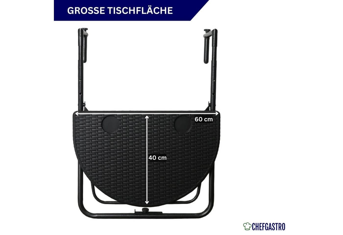 PROREGAL® Balkonhängetisch Klappbar 60x40cm Rattan Optik Schwarz Metall Kunststoff