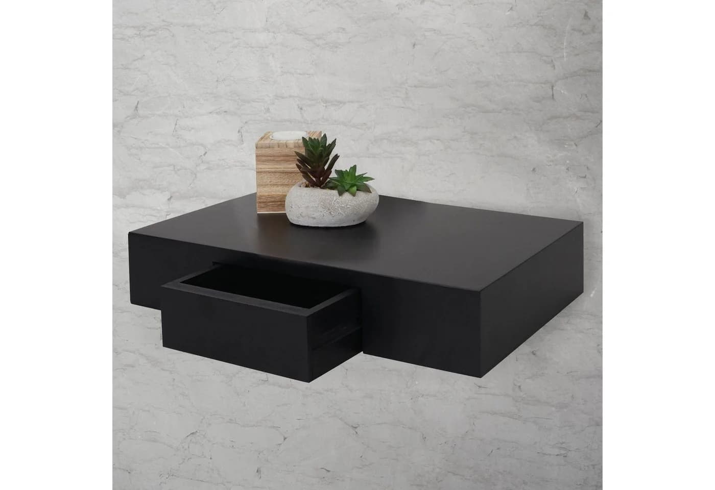 PROREGAL® Wandregal aus Holz mit Schublade Schwarz