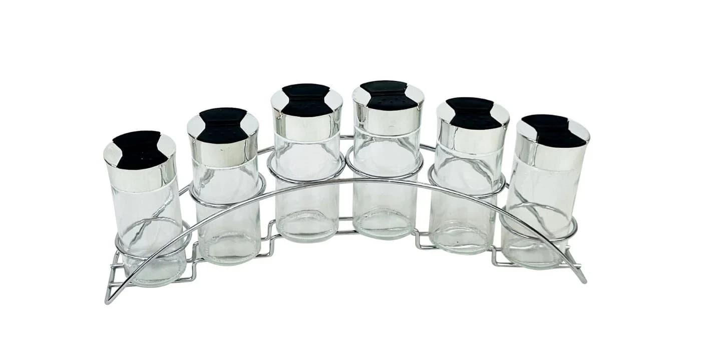 Cheffinger Gewürzständer 6-teiliges Set Glas & Edelstahl