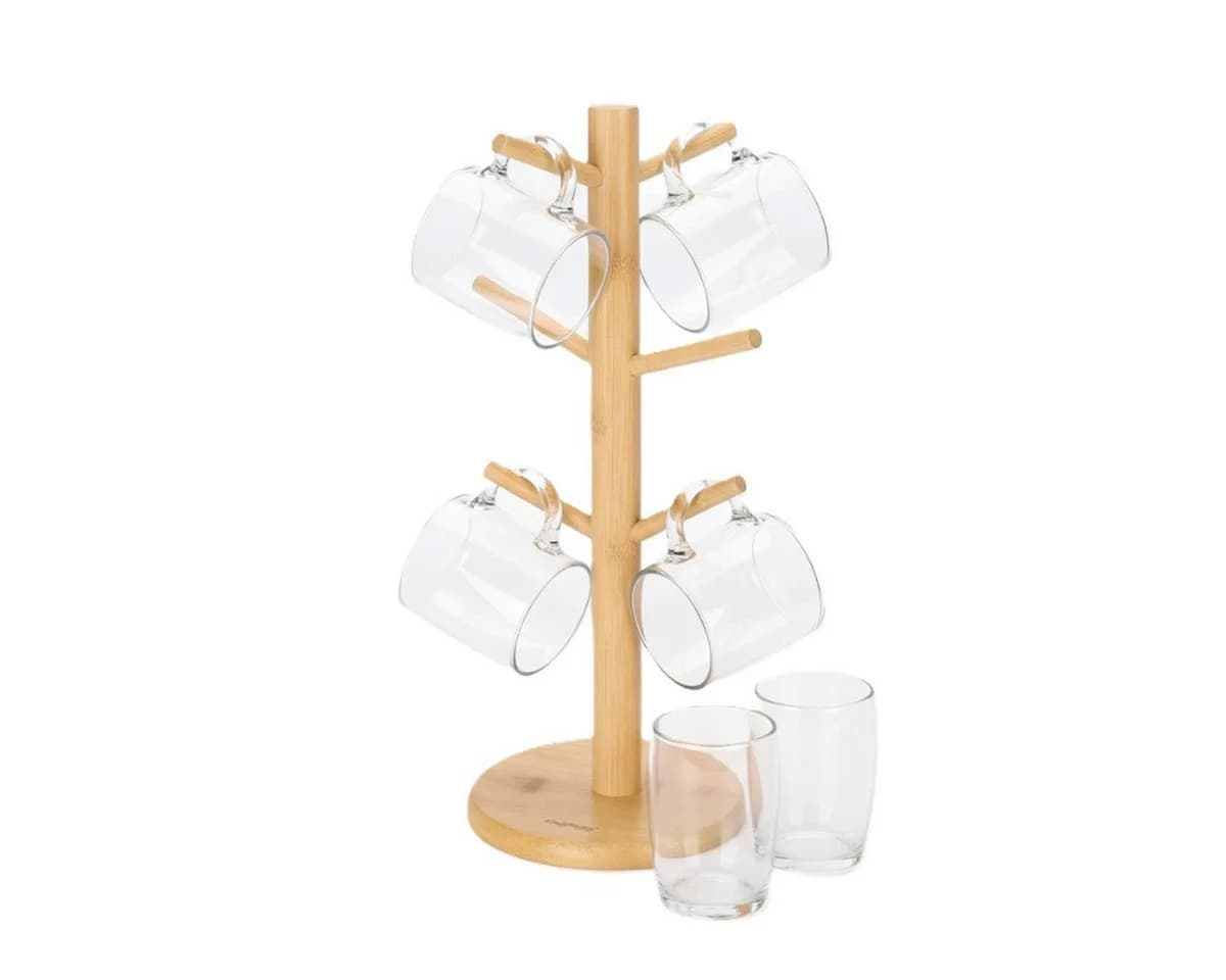 Cheffinger Küchenorganizer-Set Bambus Tassenhalter & Brezelbaum