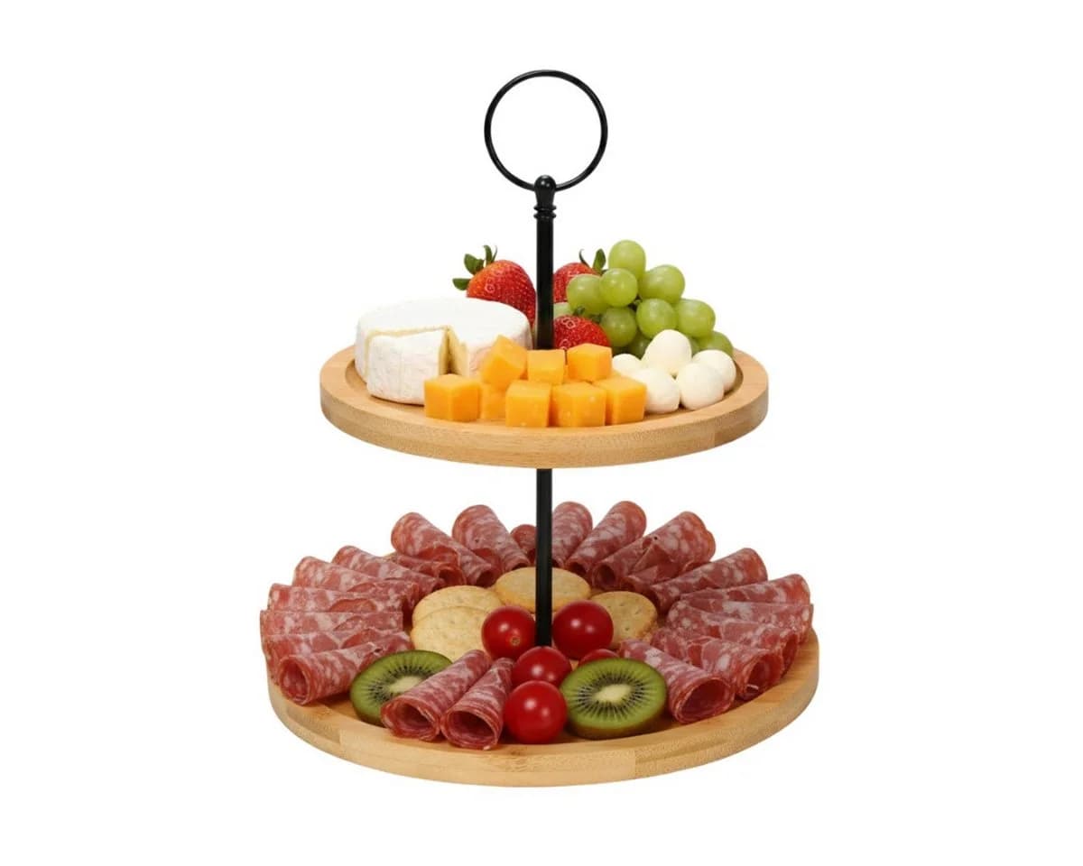 Cheffinger 2-stöckige Bambus Etagere mit Tragegriff