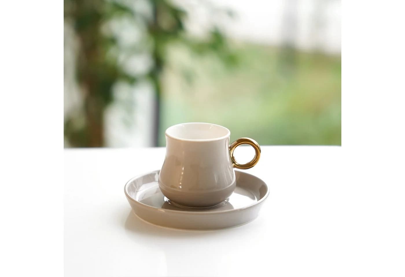 Mulex Kaffeeservice 12-tlg Mokkatassen Set Taupe/Gold Porzellan